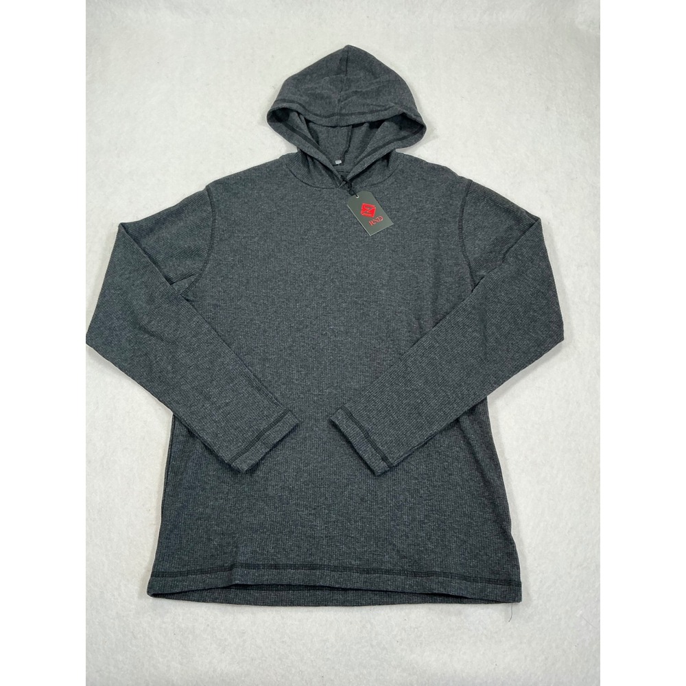 RND Mens Thermal Hoodie Waffle Knit Pullover Charcoal Grey Heather Size M